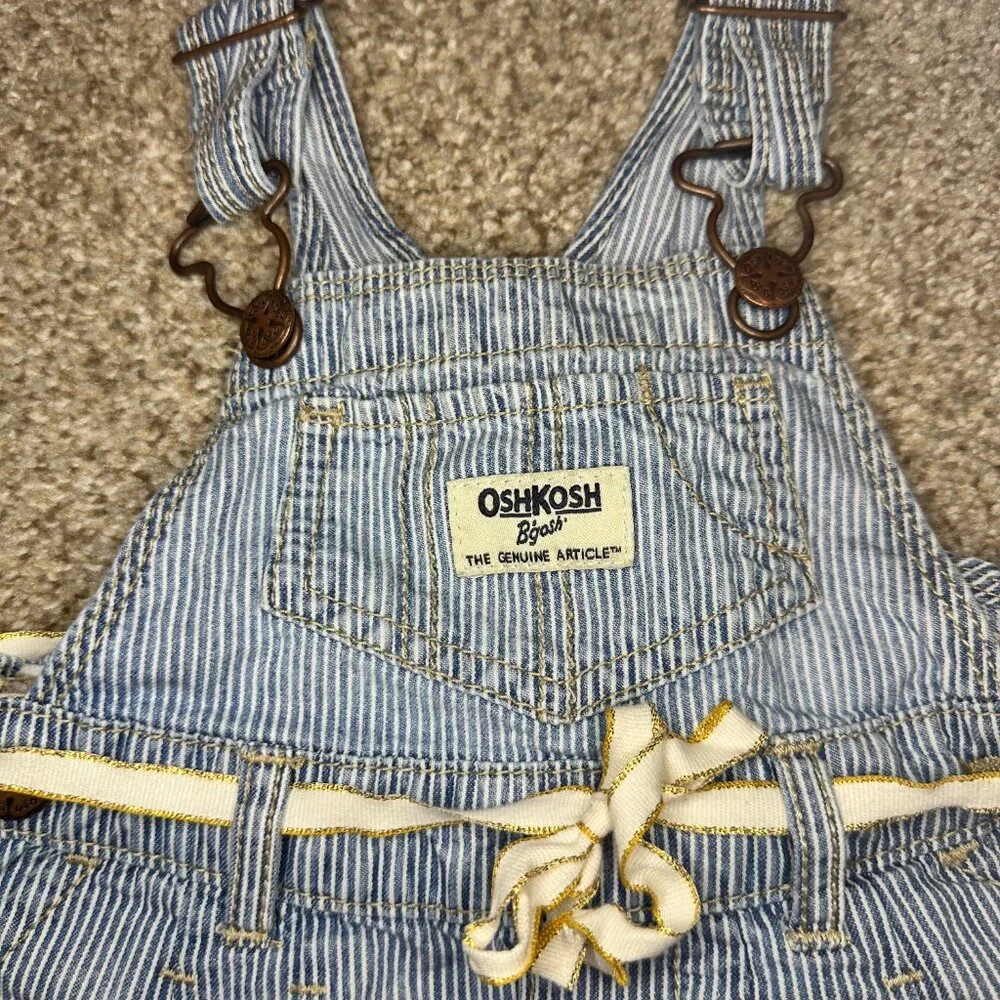 Baby Girls OshKosh B'Gosh Overall Denim Striped Skirt Jumper 12 mo Osh Kosh